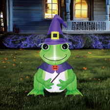 3.5FT Halloween Wizard Frog Inflatable Yard Decor Purple Green Light Up picture