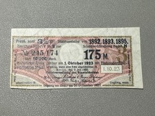 🇩🇪 1923 Germany Weimar Republic Bond Coupon – 175 Mark, Hyperinflation Era picture