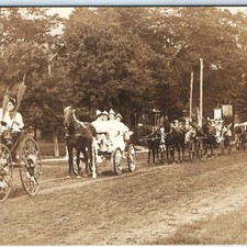 c1910s Women Horse & Carriage Parade RPPC Postcard Suffrage Flags Dirt Road picture