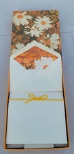 Vintage 1970s White & Wyckoff Stationery Box Set - Retro Orange Daisy Flower picture