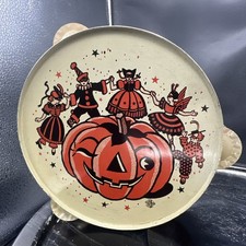 Vintage 1950s US Metal Toy Halloween Tin Litho Tambourine.  Jack-O-Lantern picture