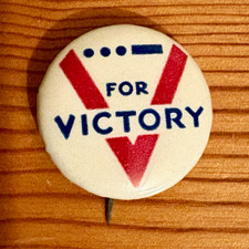 Vintage WWII For Victory Morse Code Pinback Button 1940s Home Front V Campaign picture