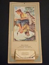 1938 Pre-War Advertising Calendar Bills Place Lunch Fishing Boy Dog Art Complete picture