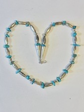 VTG Navajo Old Pawn Sterling MELON Bead Turquoise Nugget Necklace 22 G Sz 19-20” picture