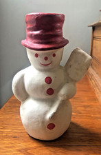 Vintage Papier Mache Snowman Candy Container with Red Hat broom 7