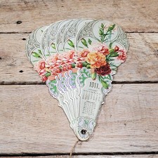 Lovely 1911 Calendar Fan With Beautiful Carnations Nice Shape picture