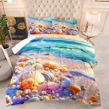 Luxury Ocean Breeze Comforter Set Queen, Seashell Pearl 2 Pillowcases | Queen... picture