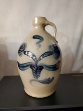 Vintage Salt-Glazed Stoneware Jug 1998 Bob Downs Blue Floral Maple City Pottery  picture