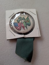 Antique c1910s Erin Go Bragh Celluloid Pinback Button Ribbon Irish Harp Flag picture