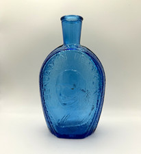 Blue Glass Wheaton Quart Bottle, Embossed Benjamin Franklin picture
