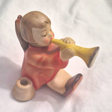 Germany Vintage Hand Painted Porcelain Angel Trumpet Figurine 1950s Matte picture