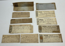 Antique 1850s-1860s Pittsburgh PA Ephemera Lot Bank Checks Monogahela Bridge picture