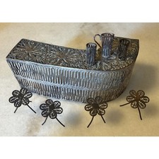 VTG Silverplate Filigree Miniature Bar Set w/Stools Pitcher Cups, 8pc - Daisy picture