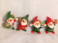 4 Vtg HTF Napco Christmas Elves/Gnomes Ceramic Wreath Bell Gift Tree 9905 Japan picture