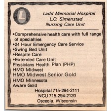 Ladd Memorial Hospital Nursing Care Unit Osceola WI 1983 Dalles Clipping SAH9-H6 picture