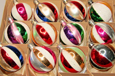 Lot VTG Glass Mica Glitter Striped HARLEQUIN Sml BALL Christmas Ornaments Poland picture