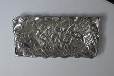 Vintage Genuine Pewter Floral Calla Lily Serving Tray Dish 11