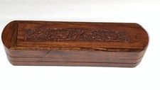 Handcrafted Wooden  Trinket Jewelry Secret Box Sliding Lid Carved Ornate picture