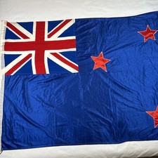 VTG New Zealand Stitched Flag 37x61 Blue Red Satin Red Stars Union Jack 93x156 picture