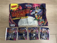 Brach's BATMAN & ROBIN Gummy Snacks animated 1995 vintage bag w/ 4 sealed packs picture