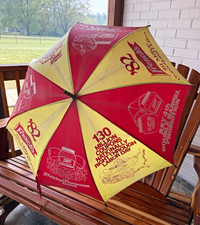 Vintage French’s Mustard Red & Yellow Advertising Umbrella Curved Wood Handle picture