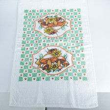 Vintage 70s Retro Mushroom Hand Kitchen Towel  Fringe Cannon Cottage Core picture