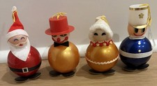 4 Vtg Hong Kong Roly Poly MCM Kitschy Christmas Ornaments Santa Snowman Eskimo picture