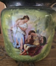 Antique Austrian Painted Carlsbad Porcelain Silverplate tobacco pipe jar humidor picture