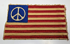 Vintage American Flag Sewn Cotton Peace Sign Mini 10x6'' Anti War Hippie Protest picture