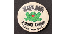 Vintage 1980s Kiss Me American Cancer Society Button (2.25”) picture
