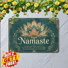 Namaste Lotus Flower Yoga Tin Sign Spiritual Meditation Wall Decor 8x12 In picture