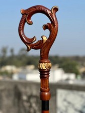 New Handcrafter Beautiful Fully Wooden Crozier Engraved Walking Sick Cane Gift picture