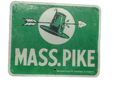 RARE Original Massachusetts Turnpike MASS PIKE Arrow Through the Hat Sign BANNED picture