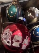 Vintage Mixed Glass Christmas Ornaments Set Of 12 In Box Made in USA picture