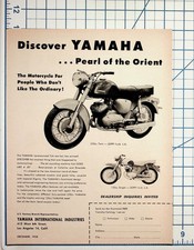 1958 Yamaha Motorcycle Ad 250cc Twin 125cc Single Pearl of the Orient Vintage picture