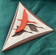 Vintage Burwood MCM Flying Geese Wall Plaque Triangular Shape Brown Orange picture