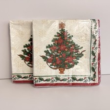 Vintage Unique Festive Poinsettia Christmas Tree 2-Ply Paper Napkins Lot of 2 picture