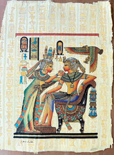 Signed Egyptian Royal Couple Papyrus Painting 12x16 Egypt Wall Art Adel Ghaboure picture