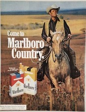 1972 Print Ad Marlboro Cigarettes Cowboy on Horse Back Enjoys Smoking picture