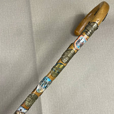 Vintage German Wanderstock Wooden Hiking Walking Cane 24 Metal Souvenir Badges picture