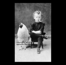 Vintage Freak Child Smoking & Giant Chicken PHOTO Creepy Crazy Cigarette Boy picture