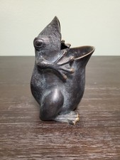 Vintage SPI Verdigris Bronze Open Mouth Frog Sculptural Vase Planter 7