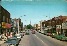 Sarnia Ontario - Christina Street with 1960s Cars and Shops - Postcard - c1965 picture