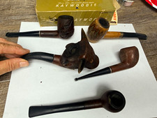 Lot of 5 Vintage Estate Tobacco Smoking Pipes w/ Box, Carved Bull Head picture
