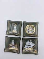 Vtg Set of 4, Houze Art Smoked Bent Glass Trays; Maryland Landmarks 2.5