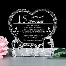 Custom Engraved Heart-Shaped Crystal 15th Anniversary Wedding Year Gift Heart picture