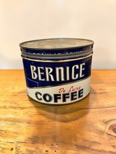 Vintage Bernice De Luxe Coffee Tin Can 1 Lb Blue White Litho picture