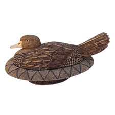 Vintage Hand Carved Wood Duck Trinket Box Folk Art Keepsake Detailed Feather picture