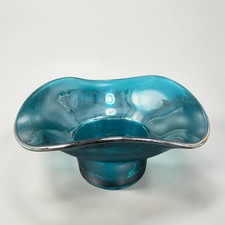 Vintage Viking Bluenique Glass Dish Bowl Folded Edge Mid Century Decor Dish VTG picture