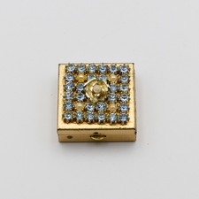 Vintage 1950s Wiesner of Miami Trickettes Pill Box Blue Rhinestone Pearl Rose picture